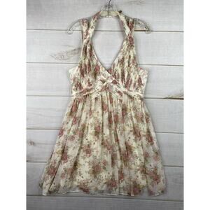 Ark & Co Anthropologie Dress Women L Cream Floral Rose Pintuck Sleeveless Halter